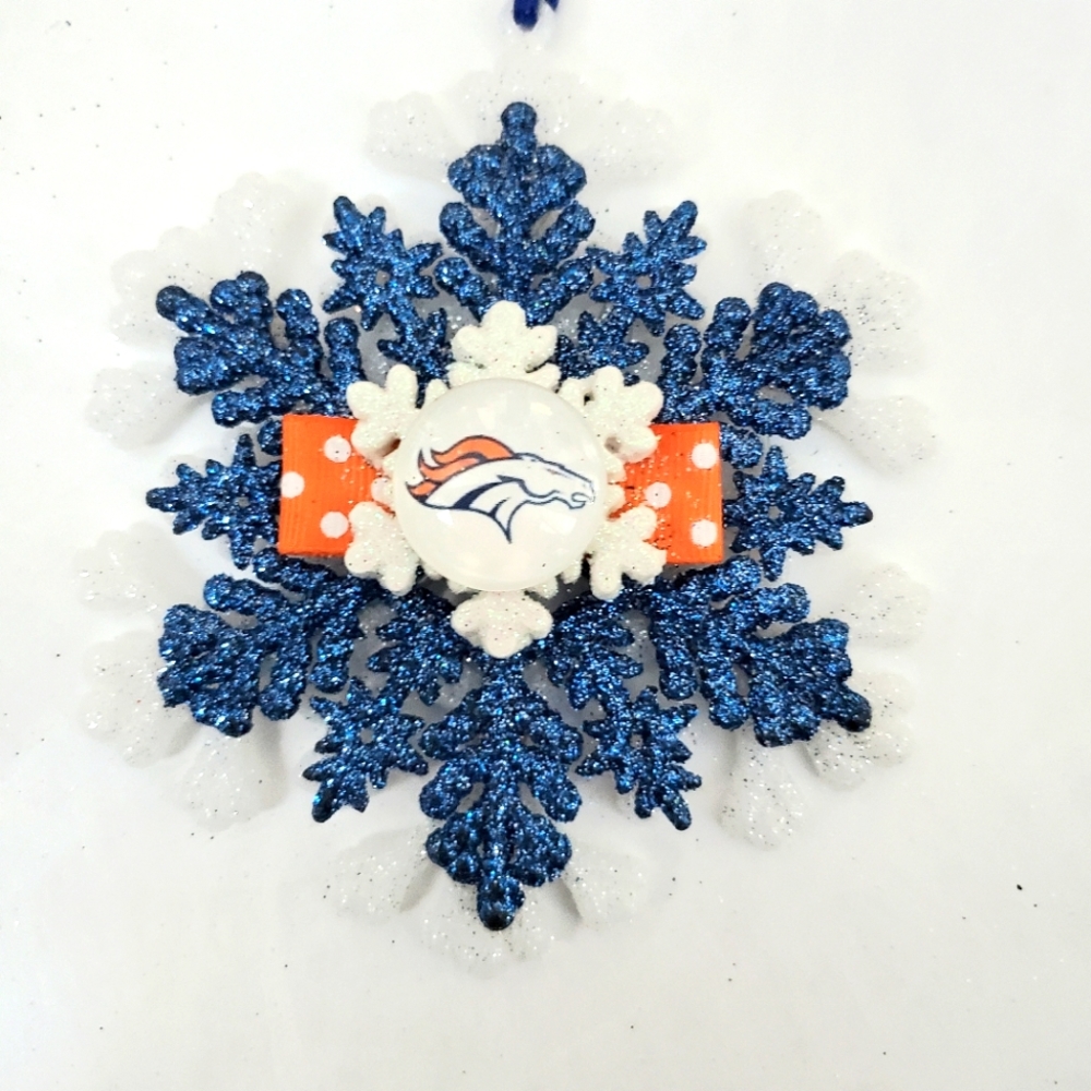 Denver Broncos Ornament NFL Football Snowflake Elway Thunder Miles Souvenir NWT